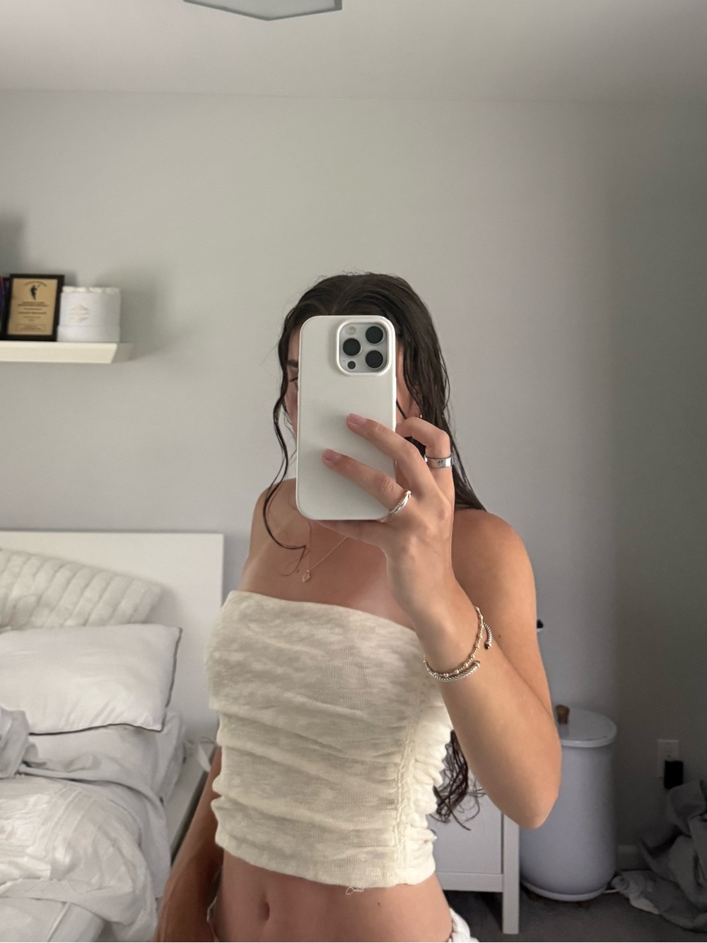 FREE PEOPLE Cream Strapless Ruched Tube Top